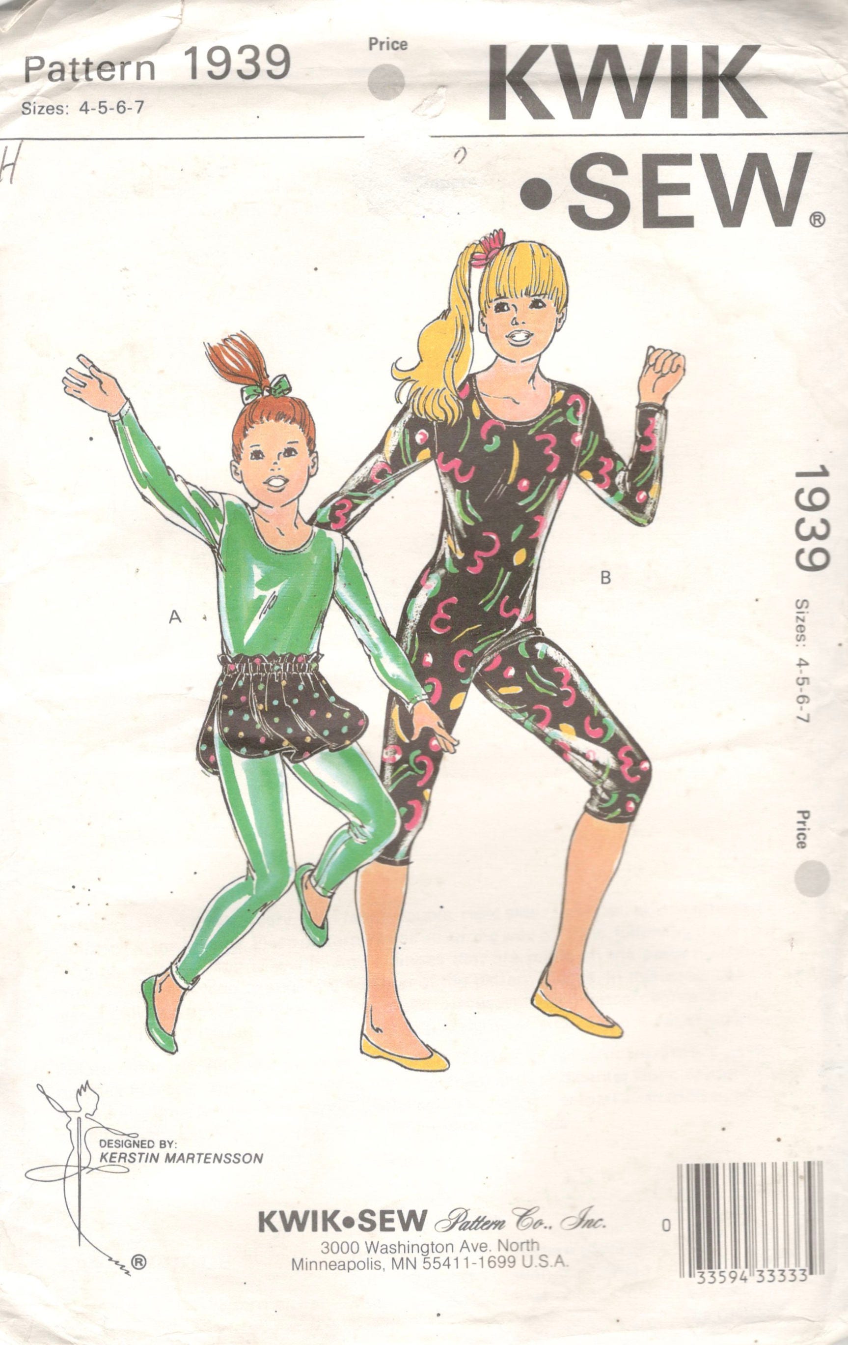 Kwik Sew 1939 1980s Girls Dance Gymnastics Unitards and Skirt