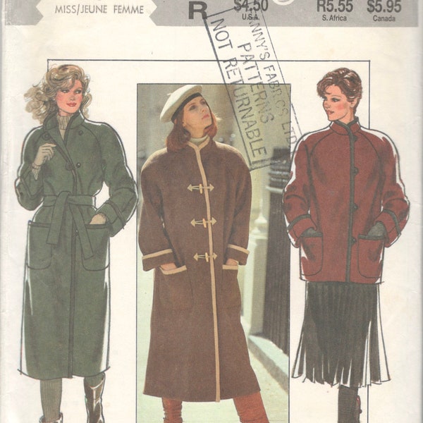 Style 4201 1980s Misses Coat Pattern Trench Style Duffel Toggle Womens Vintage Sewing Pattern Size Small 10 12 Bust 32 34 UNCUT
