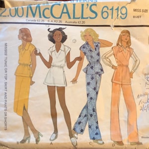 1970s McCalls 6119 V Neck A Line Tunic Top Skirt Pull On Pants Shorts Pattern Tennis Sportswear Womens Vintage Sewing Size 14 Bust 36