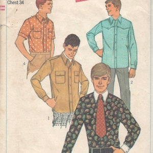 Simplicity 6955 1960s Mens Mod Button Front Shirt Pattern Adult Vintage Sewing Pattern Chest 34 image 4