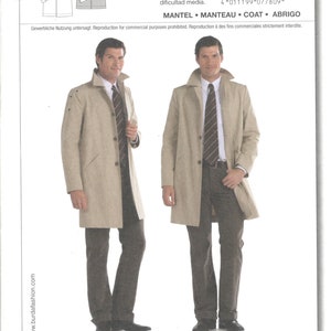 Burda 7780 Mens Semi Fitted Coat Pattern Poplin Gabardine Denim Linen Adult Sewing Chest 34 36 38 40 42 44 46  UNCUT