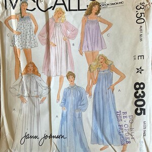 McCalls 8305 1980s Misses NIGHTGOWN Robe Baby Doll Pajamas Pattern Jann Johnson Womens Vintage Sewing Pattern Size Small Bust 32 34 UNCUT