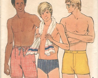 Butterick 3146 1970s Mens Teen Boys Swim Trunks Pattern Low Cut Racing Speedo Boxer Style Jams Adult Vintage Sewing Pattern Waist 32 UNCUT