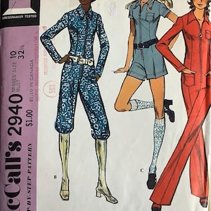 McCalls 2940 Misses Reißverschluss vorne Jumpsuit und Romper Schnittmuster Proportional Damen 1970er Jahre Vintage Schnittmuster Größe 10 Büste 32 UNCUT
