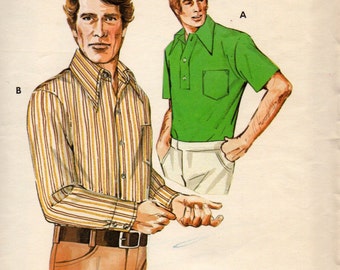 Kwik Sew 468 1970s Mens Casual Shirt Pattern Adult Vintage Sewing Pattern Chest 42  44 46 UNCUT