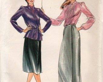 Butterick 3326 1980s Designer Jacket Mandarin Blouse Wrap Skirt Pattern Funnel Collar Womens Vintage Sewing Pattern Size 10 Bust 32 UNCUT