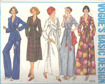 Vogue 1333 1970s Misses Wrap Robe and Pull On Pants Pattern Embroidery Transfer Womens Vintage Sewing Pattern Size 8  Bust 31 UNCUT