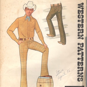 Authentic 232 Men’s Western Low Rise Pants Pattern Flared Leg Boot Cut Mens Vintage Sewing Pattern Waist 28 or 38 UNCUT