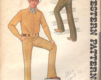 Authentic 232 Men’s Western Low Rise Pants Pattern Flared Leg Boot Cut Mens Vintage Sewing Pattern Waist 28 or 38 UNCUT