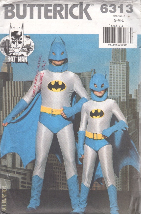 Butterick 6313 Boys Teen BATMAN Costume Pattern 1980s Vintage Sewing  Pattern Jumpsuit Cape Hood Briefs Size S M Lg Chest 26 32 UNCUT 