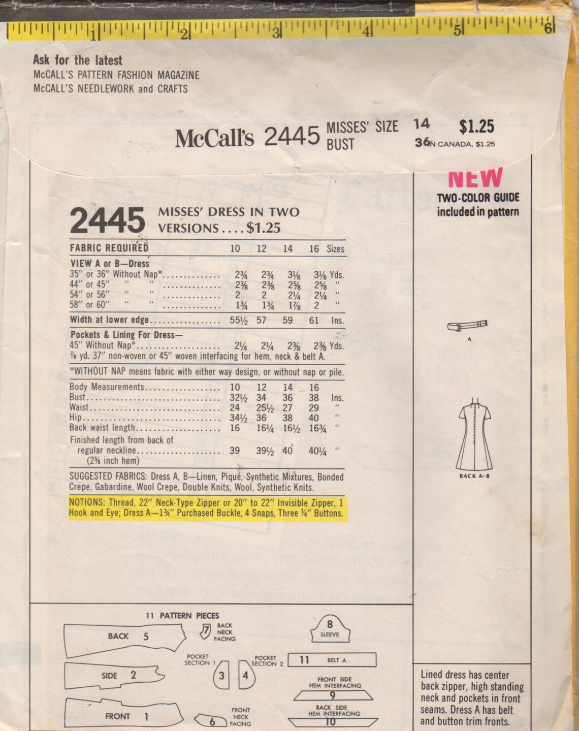Mccalls 2445 1970s Misses Mod Mini Dress Pattern LARRY ALDRICH Womens ...