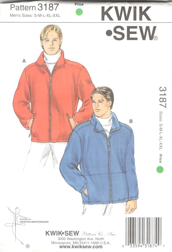 Kwik Sew 3187 Mens Zip Front Fleece Jacket Pattern Stand Up | Etsy