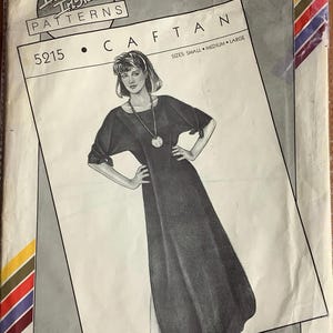 Stretch & Sew 5215 1980s Misses CAFTAN Pattern Kimono Sleeve Deep Side Slits Womens Vintage Sewing Patterns  Size S M L  Bust 32 - 42 UNCUT