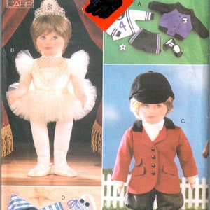 May include: A vintage sewing pattern for making doll clothes. The pattern includes instructions for making a ballerina outfit, a jockey outfit, and a casual outfit. The pattern is from Vogue Doll Collection.