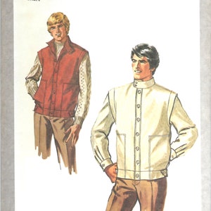 Simplicity 8848 1970s Mens Jacket and Vest Pattern Seam Interest Stand Up Collar Adult Vintage Sewing Pattern Chest 42 UNCUT