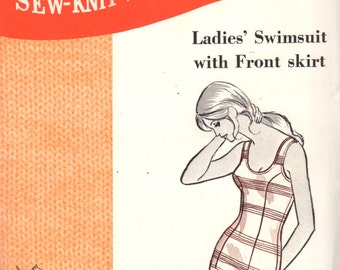 Sew Knit N Stretch 160 1960s Misses 1 Piece Swimsuit Pattern Front Skirt  Princess Seam  Womens  Vintage Sewing Pattern Size 14 16 18 UNCUT