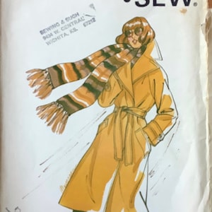 Kwik Sew 745 1970s Misses Lined Wrap Trench Coat Pattern Spy Coat Womens Vintage Sewing Pattern Size 12 14 16  Bust 37 38 40 UNCUT