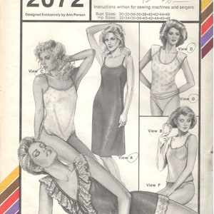 Stretch & Sew 2072 Misses Lingerie Pattern Panties Teddy Camisole Full Slip Undergarments Womens Vintage  Sewing Pattern Bust 30 - 46 UNCUT