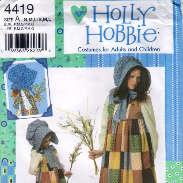 Simplicity 4419  Adults Childrens HOLLY HOBBIE Costume Pattern Dress Pinafore Bloomers Bonnet Girls Womens Sewing Size 3- 20 B 22 - 42 UNCUT