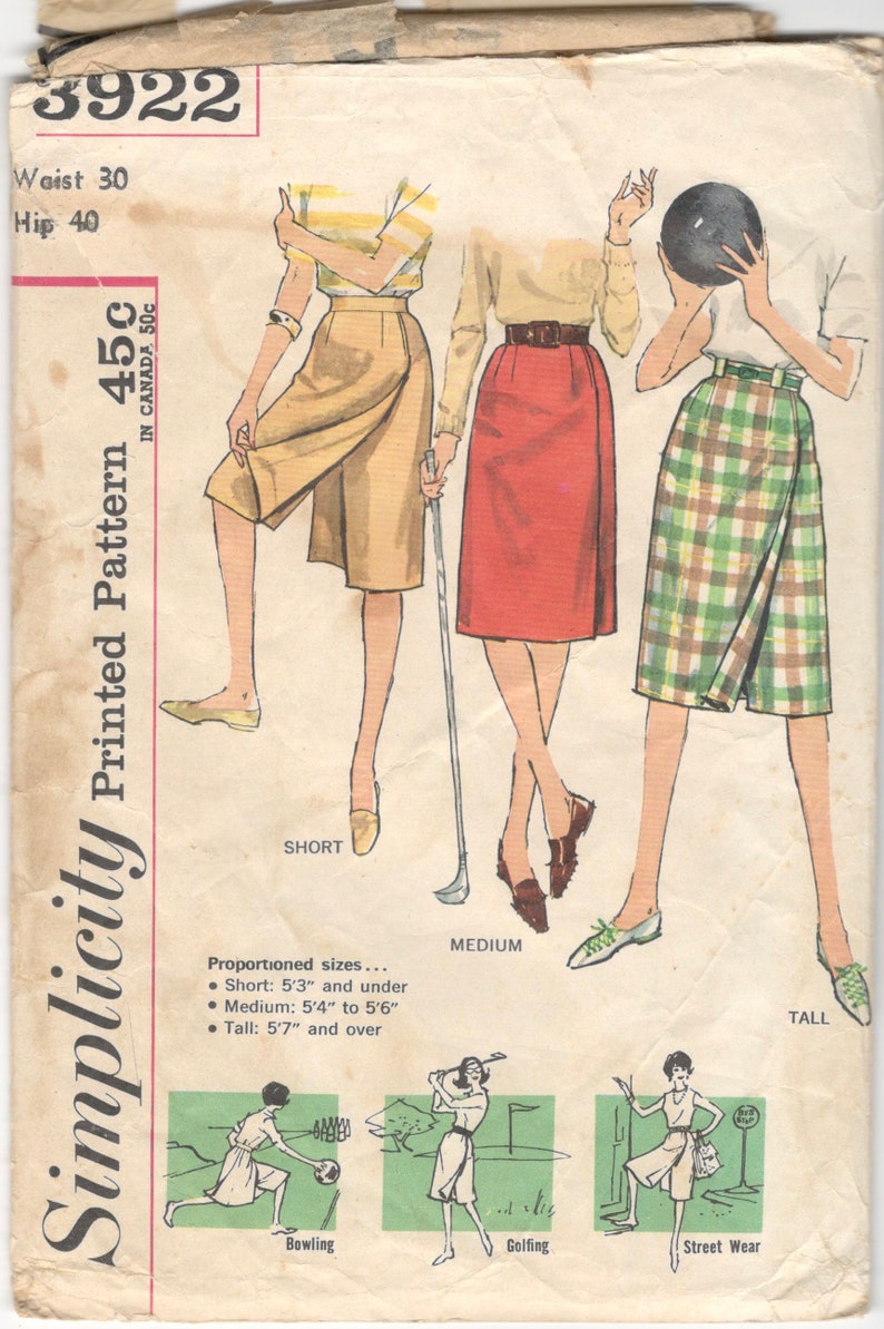 1960s Simplicity 3922 Misses Sporty Proportioned Pantskirt Pattern Golf Bowling Street Womens Vintage Sewing Waist 23 or 24 image 2