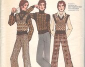 Butterick 6791 1970er Jahre Kenzo von J.A.P. Herren Flared Hose und Pullover Pullover Muster Erwachsene Mod Vintage Schnittmuster Brust 44 UNCUT