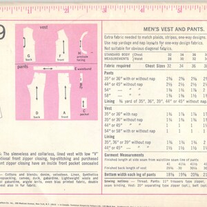 Puede incluir: Un patr&oacute;n de costura para un chaleco y un pantal&oacute;n. El patr&oacute;n incluye instrucciones para hacer un chaleco sin mangas con un escote en V bajo y un pantal&oacute;n con cierre de cremallera frontal. El patr&oacute;n es para tallas de 32 a 42 pulgadas.