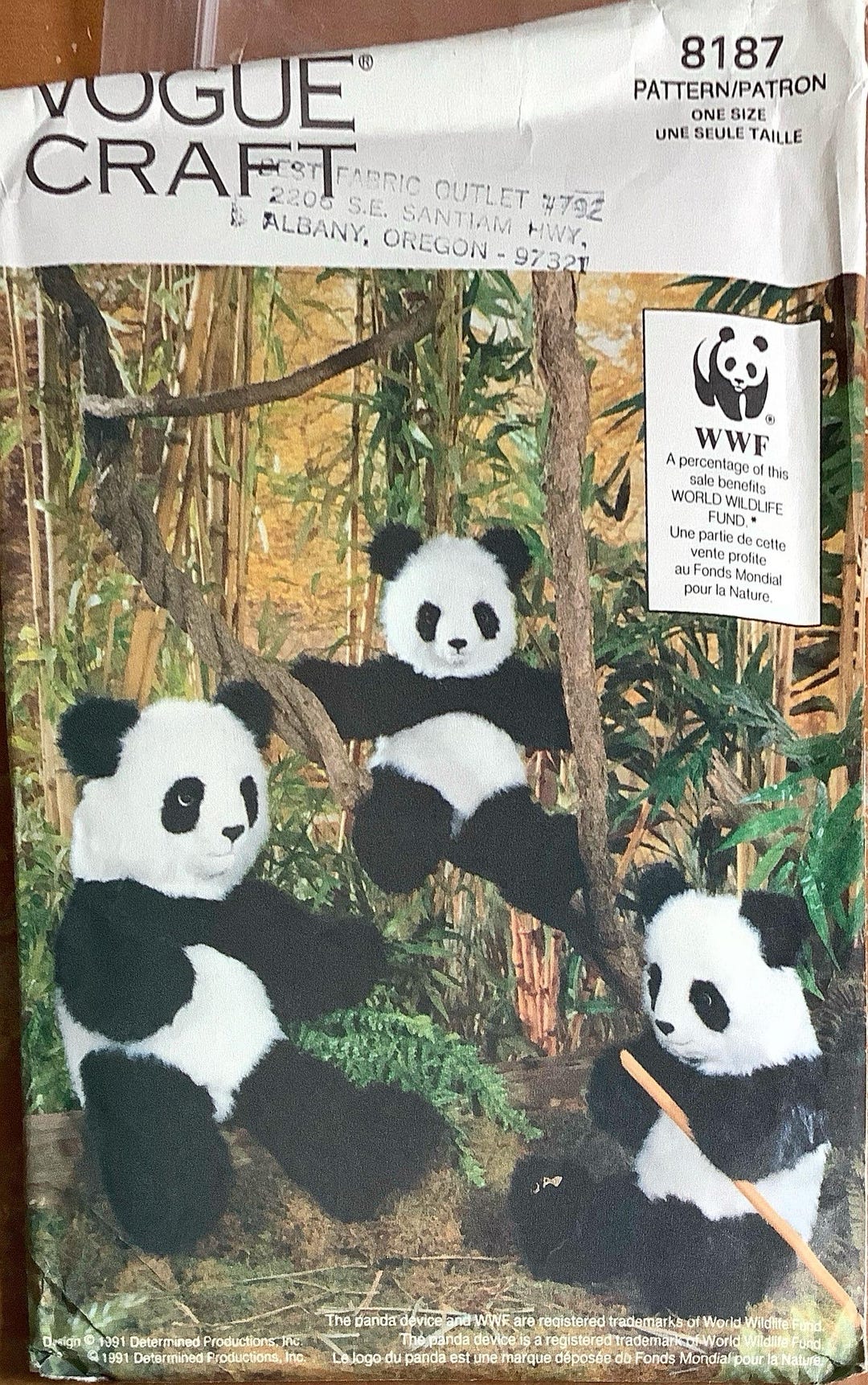 Vogue 8187 1990s WWF World Wildlife Fund Panda Bear Pattern Large 25 ...