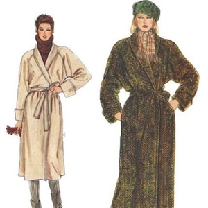 1980s Vogue 8439 Misses Shawl Collar Wrap Coat Pattern Womens Vintage Sewing Pattern Size 14 Bust 36 UNCUT