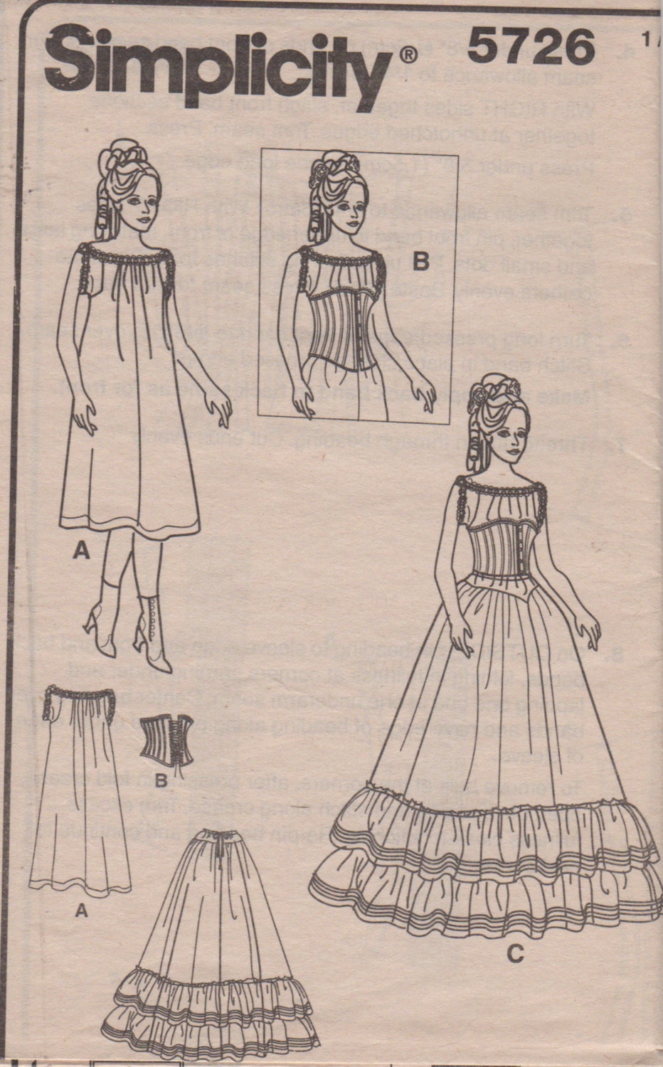 Simplicity 5726 Misses Historic Corset Chemise Petticoat | Etsy