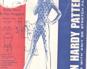 Modello di tuta da equitazione western Jean Hardy 190 da donna, body, camicia, pantaloni a vita bassa, in maglia, vintage, taglie 6 8 10 12 14 16, non tagliato.