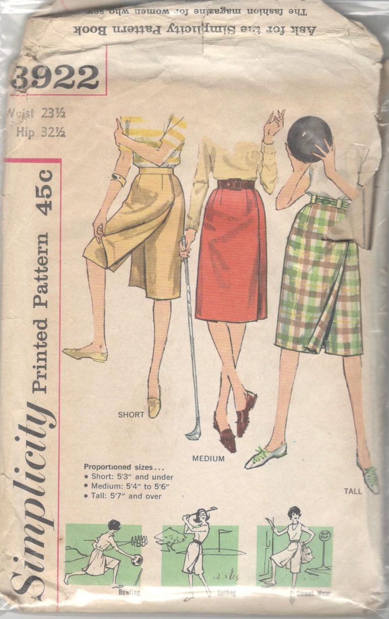 1960s Simplicity 3922 Misses Sporty Proportioned Pantskirt Pattern Golf Bowling Street Womens Vintage Sewing Waist 23 or 24 image 3