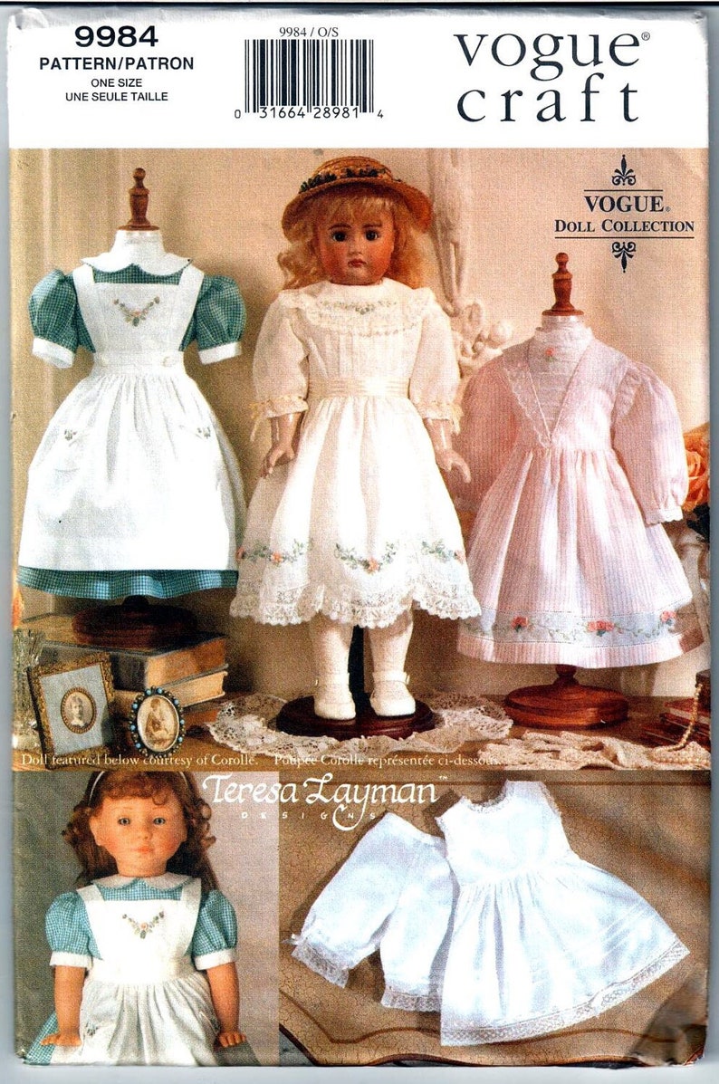 Vogue 9984 663 Teresa Layman Old Fashioned Doll Clothes Pattern for 18 Inch Dolls Sewing Pattern Uncut image 1