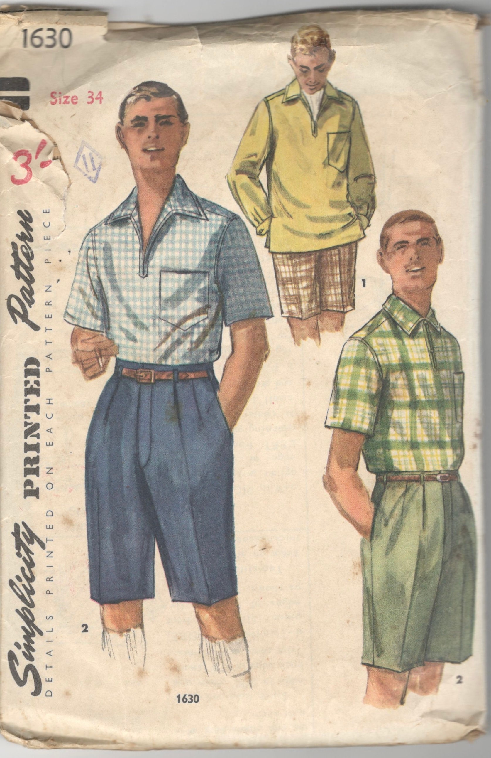 Simplicity 1630 1950s Mens Bermuda Shorts And Pullover Shirt Etsy Norway