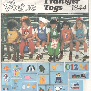 Vogue 1844 Toddlers Transfer Togs Pattern Boys Girls Shirt Blouse Jumpsuit Rompers Jumper Bloomers Vintage Sewing Pattern Size 1 Breast 20