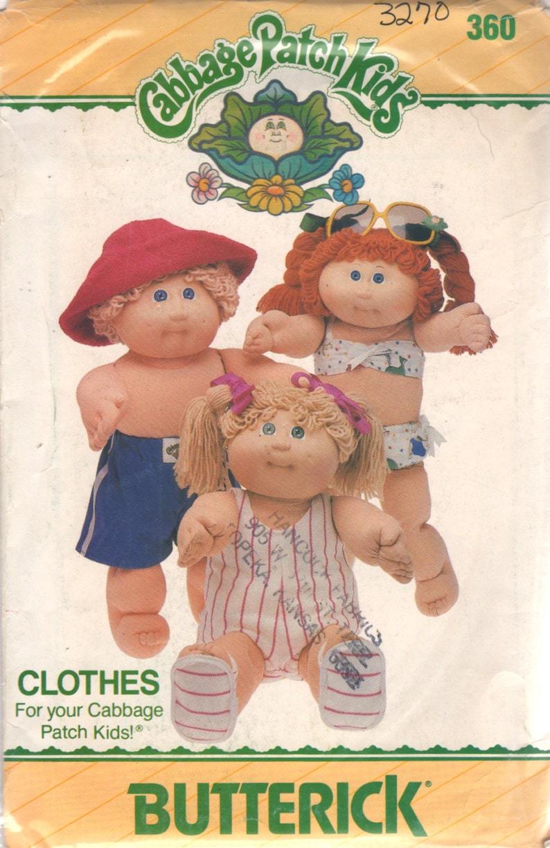Butterick 3270 360 1980s Cabbage Patch Kids Doll Clothes Pattern Swimwear Summer Beachwear Vintage Crafts Sewing Pattern image 1