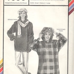 Stretch & Sew 1096 1980s Misses Hooded Stadium Jacket Pattern Kimono Sleeves Womens Vintage Sewing Size S M L Bust 30 - 46 UNCUT