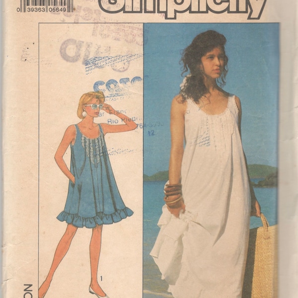 1980s Einfachheit 8681 Misses Pullover Nachthemd Zelt Kleid Muster U-Ausschnitt Damen Vintage Schnittmuster Größe S oder Medium