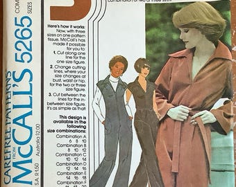 McCalls 5265 1970s Misses Zip Front Jumpsuit Pattern Long or Cap Sleeves Womens Vintage Sewing Pattern Size 10 12 14 Bust 32 - 36 UNCUT