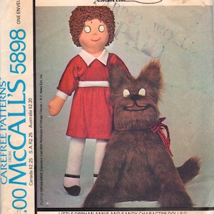 1970s McCalls 5898 38 Inch Little Orphan Annie Doll Pattern Doll Dress  and 24 Inch Sandy Dog Pattern Vintage Toy Sewing Pattern UNCUT