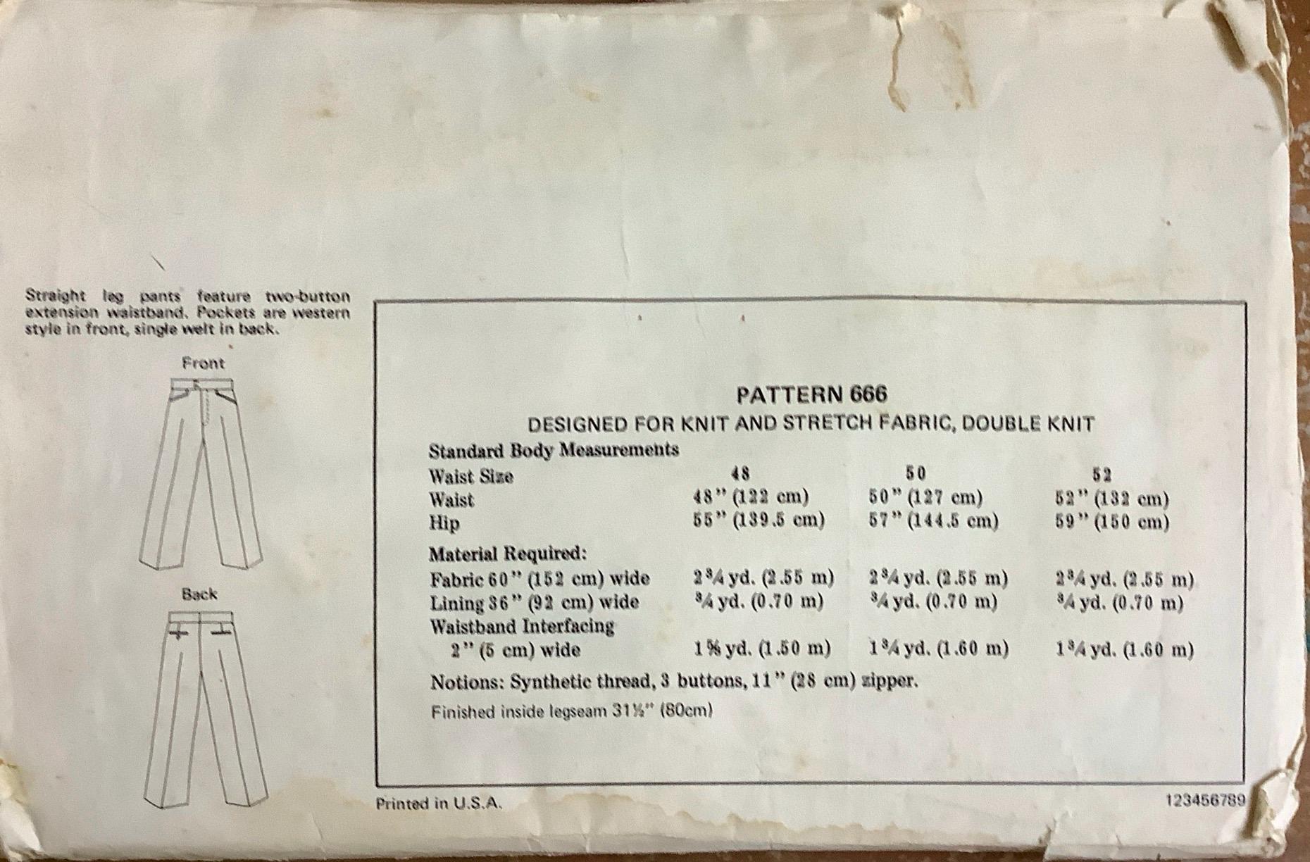 Kwik Sew 665 or 666 Mens Pants for Double Knit Fabric 2 Button ...