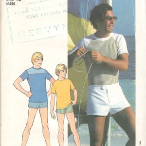 1970s Simplicity 7550 Mens Pullover Top and Swim Shorts Pattern Adult Vintage Sewing Pattern Chest 40 image 5