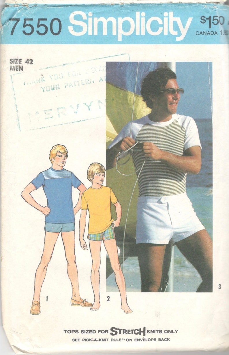 1970s Simplicity 7550 Mens Pullover Top and Swim Shorts Pattern Adult Vintage Sewing Pattern Chest 40 image 5