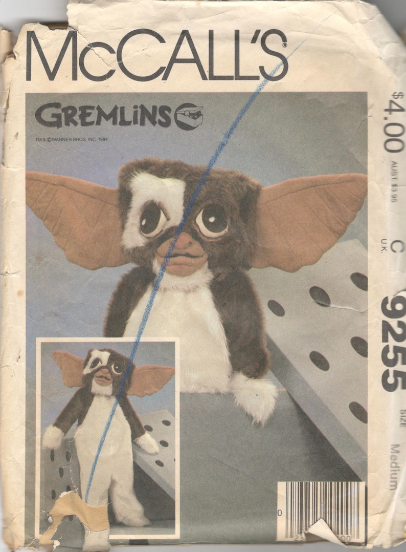 1980s Mccalls 9255 Boys Girls Gremlins Gizmo Costume Pattern Childs Pre ...