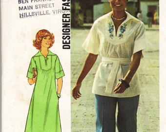 1970s Simplicity 7430 Designer Fashion Sailor Collar Pullover Dress Top and Pants Pattern Womens Vintage Sewing Pattern Size 16 Bust 38