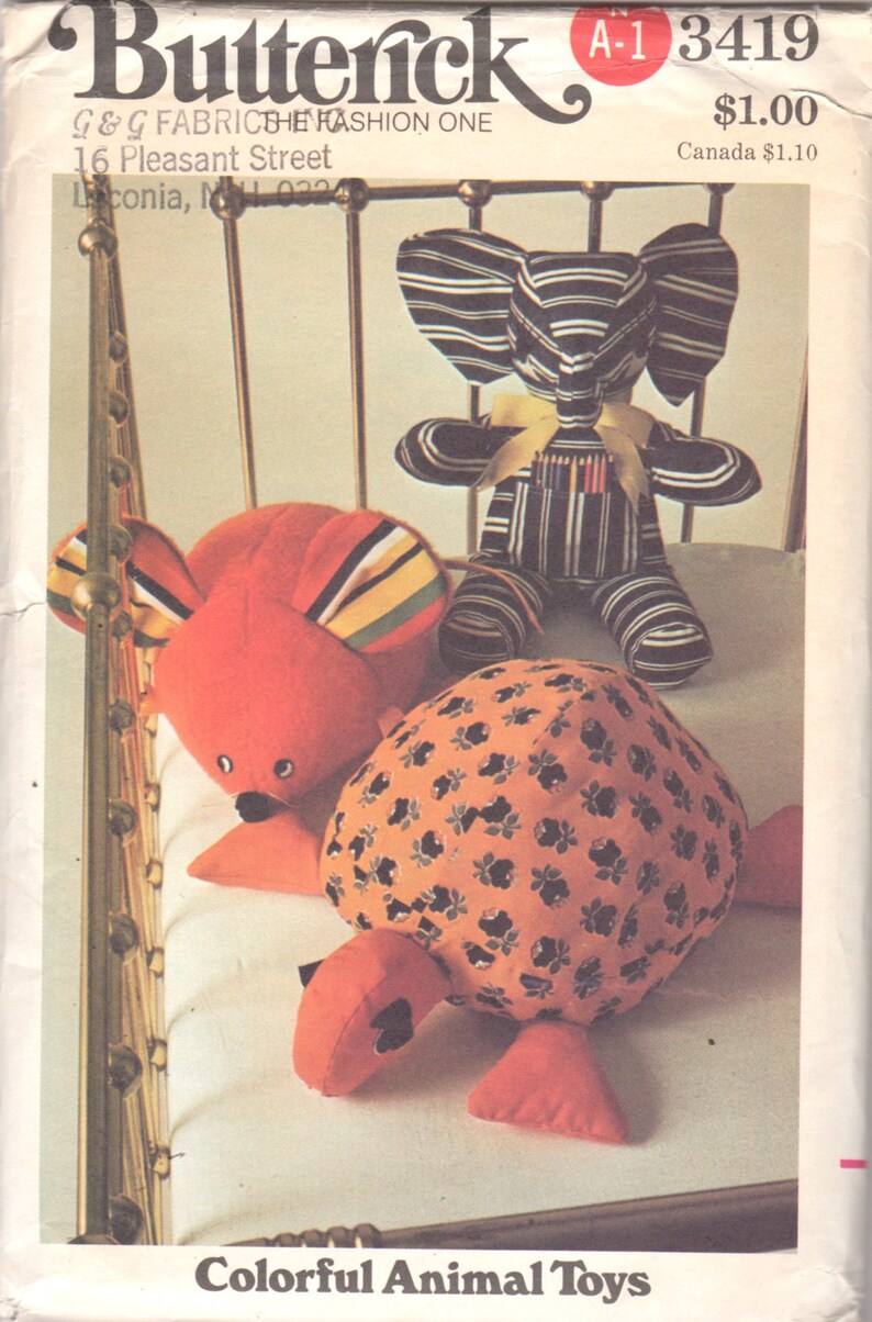 butterick stuffed animal patterns