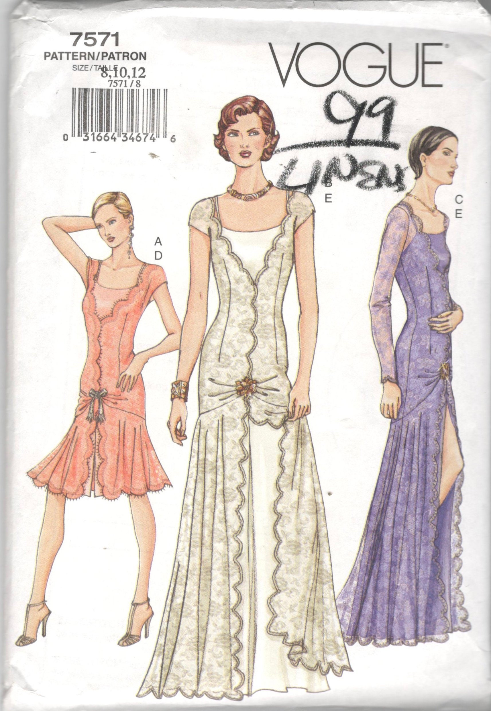 Vogue 7571 Misses 1920s Inspired Evening Dress Pattern Womens - Etsy