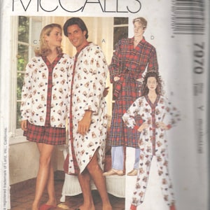 McCalls 7970 Misses Mens Pajamas Nightshirt and Robe Pattern LAnZ of SALZBuRG Unisex Vintage Sewing Pattern Size S M L UNCUT