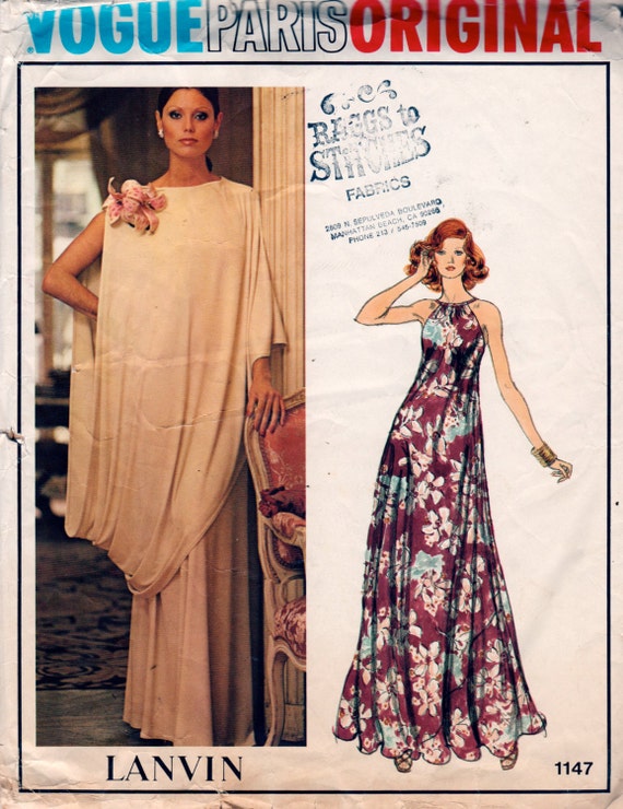 VOGUE Designer V1174 海外ドレス型紙 Vogue 1147 1970s Misses Evening Halter Dress Gown Pattern Toga