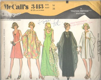 1970s McCalls 3413 Womens Scoop Neck Dress and Cocoon Float Pattern Easy Vintage Sewing Pattern Size 14 Bust 36 Or 12 Bust 34 UNCUT