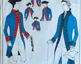 1970er Jahre Pegee of Williamsburg Herren Militär- oder Militärmantel Schnittmuster Zweihundertjähriger Mantel Vintage Schnittmuster Größe 38